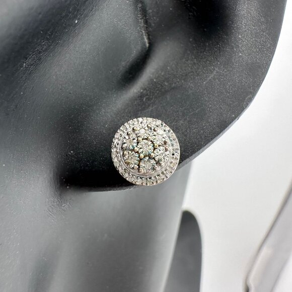 Natural Diamond Halo Stud Earrings in Sterling Silver - Picture 11 of 14